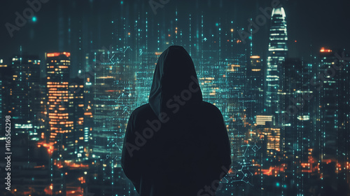 Hacker are planning to hack and attack networks and cyber security systems. Smart Innovation city with connection future wireless digital city and social media networking over the cityscape.