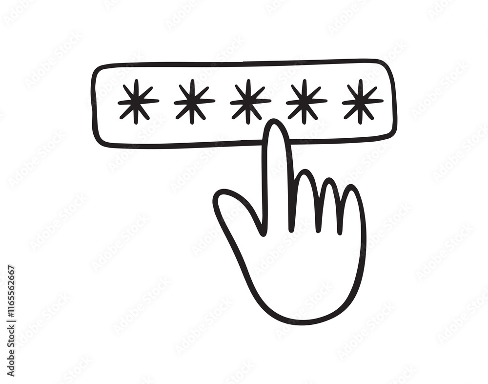 Obraz premium Password with hand doodle isolates sign. Hand Drawn outline doodle Security, user authorization, safety access concept.