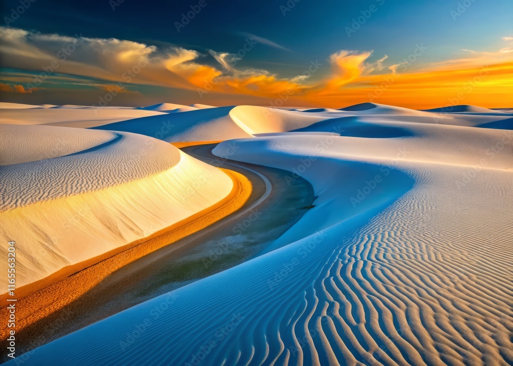 Naklejka premium Abstract Minimalist Landscape: Golden Path Through White Dunes, Success Journey Concept