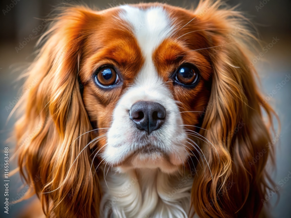 Naklejka premium Adorable Cavalier King Charles Spaniel Close-Up Portrait with Blurred Background