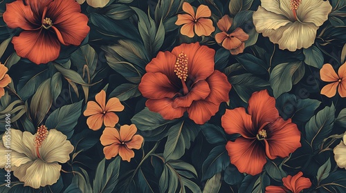 Wallpaper Mural bold exotic flowers with striking colors arranged in a repeating pattern  Torontodigital.ca