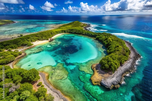 Aerial View of Anse Bouteille, Rodrigues Island: Turquoise Bottle-Shaped Cove