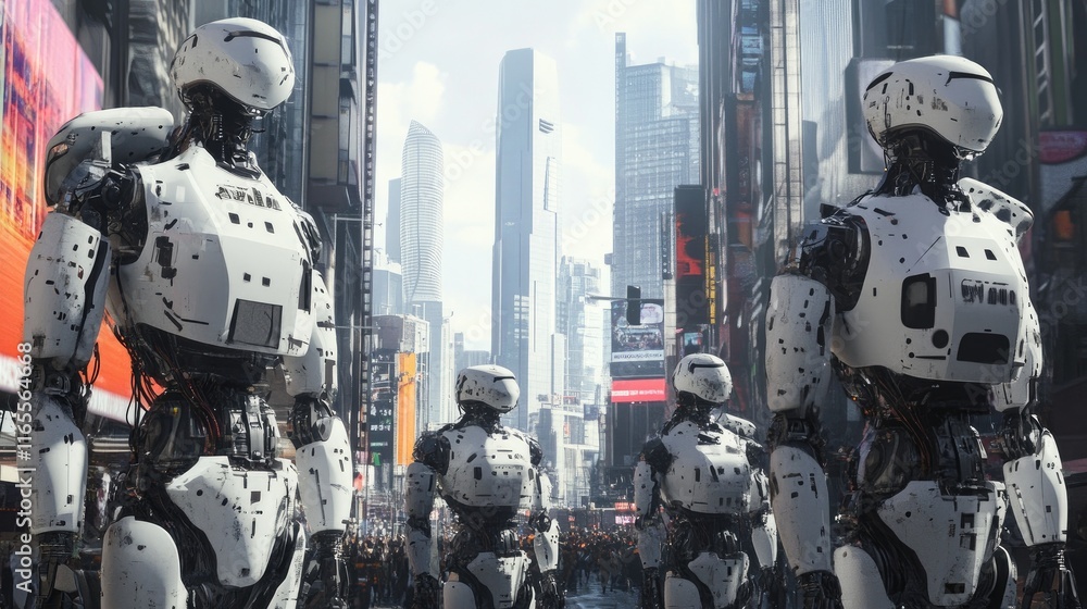 Fototapeta premium Robots coexisting with humans in a high-tech society