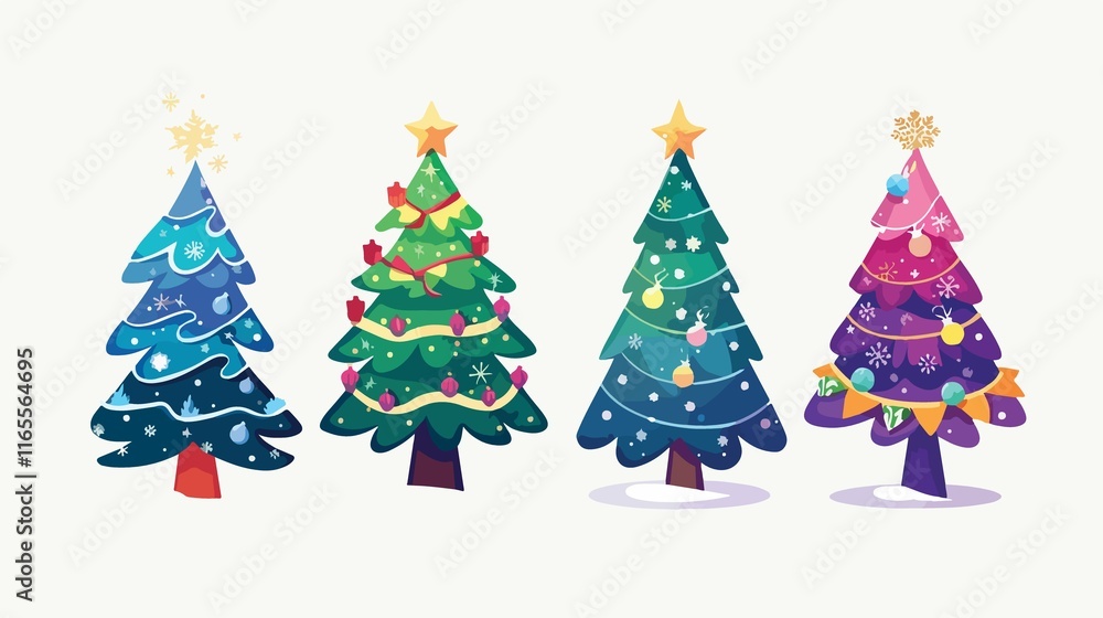 Fototapeta premium Vibrant Christmas Tree Decorations Vector Illustration for Festive Season