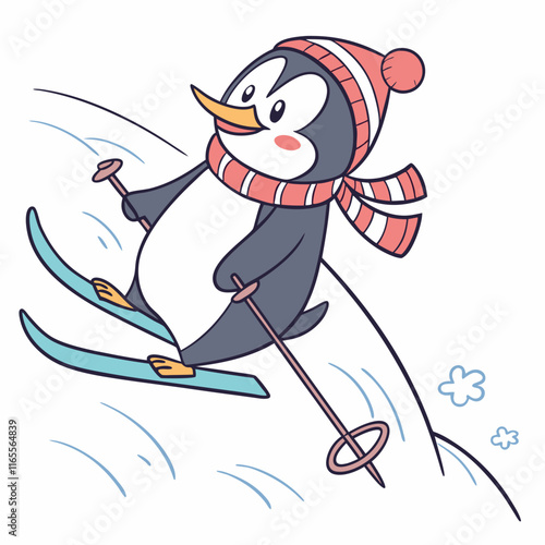 Penguin Skiing Downhill Fun
