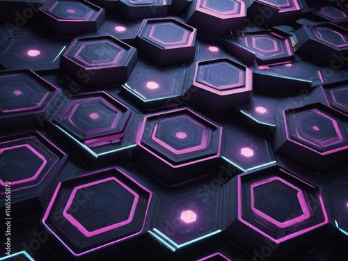 Digital hexagonal patterns with glowing edges