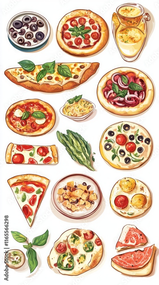 A Colorful Collection of Delicious Pizzas and Other Mouthwatering Dishes A Colorful Collection of Delicious Pizzas and Other Mouthwatering Dishes