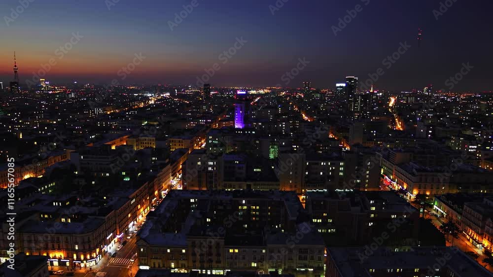 City skyline illuminated at dusk with colorful lights and vibrant urban landscape in Mexico City City skyline illuminated at dusk with colorful lights and vibrant urban landscape in Mexico City