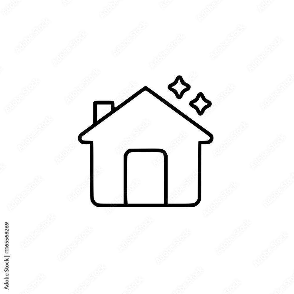 Obraz premium Clean house icon. Simple line art illustration of a house with sparkle. Perfect for representing cleanliness, home services, or real estate.