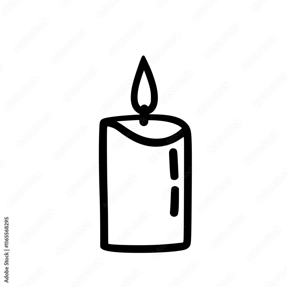 A simple line drawing of a lit candle, perfect for adding a touch of warmth and serenity to your designs. The minimalist style makes it versatile for various projects. A simple line drawing of a lit candle, perfect for adding a touch of warmth and serenity to your designs. The minimalist style makes it versatile for various projects.