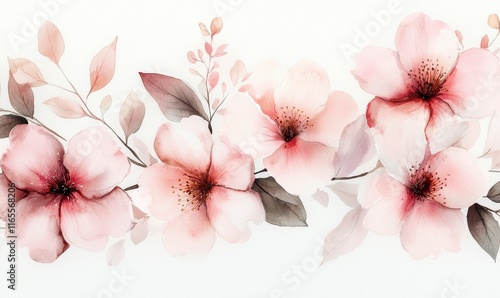 Elegant Pink Floral Composition with Delicate Leaves and Soft Petal Designs