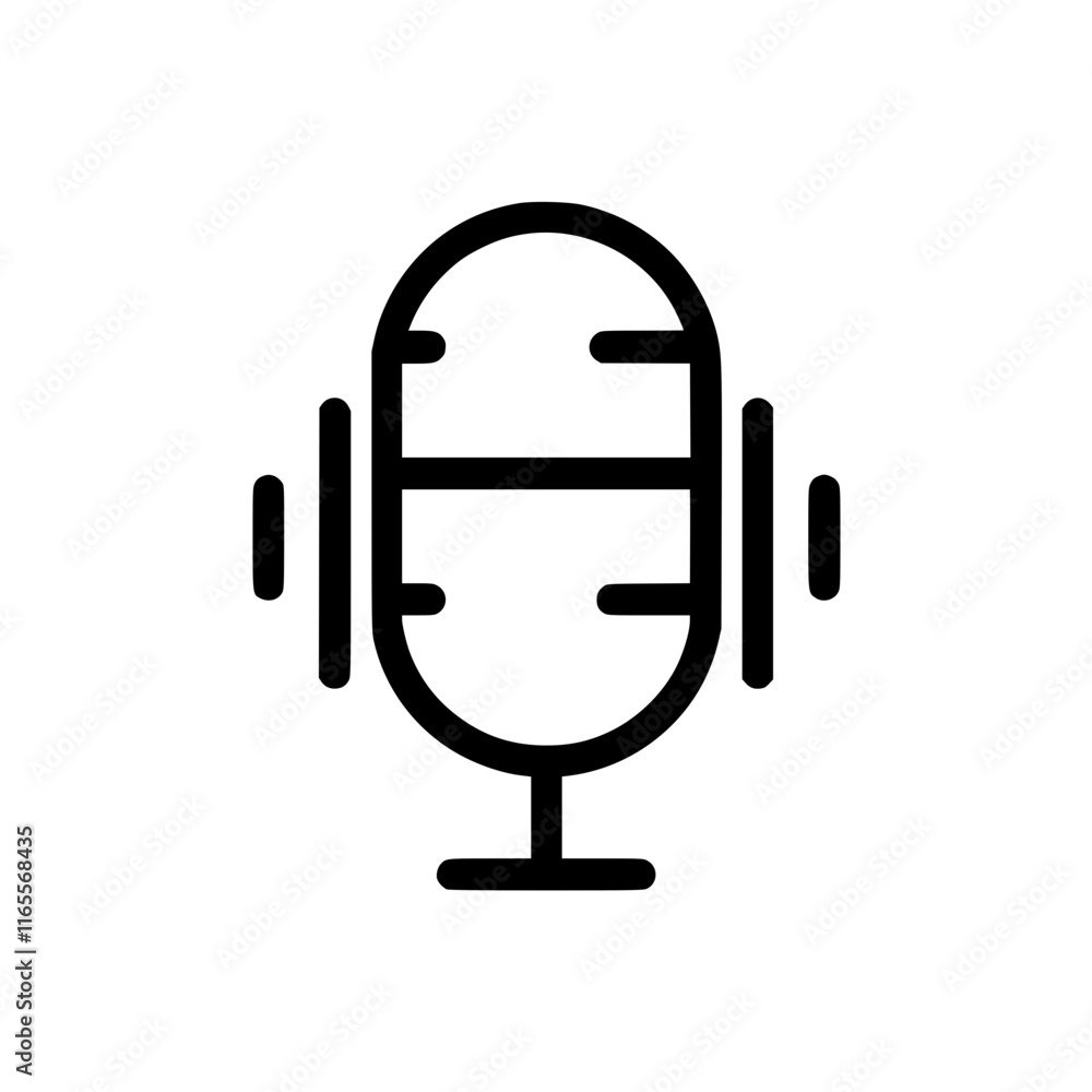 Microphone icon representing audio recording, broadcasting, podcasting, voice recording, sound, and communication. A simple, bold graphic design. Microphone icon representing audio recording, broadcasting, podcasting, voice recording, sound, and communication. A simple, bold graphic design.