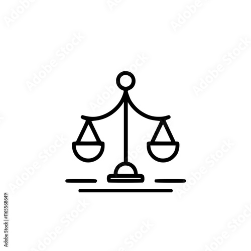 A simple line drawing of a balanced scale, symbolizing justice, equality, and fairness.  This classic image represents the weighing of evidence, decisions, and judgment.