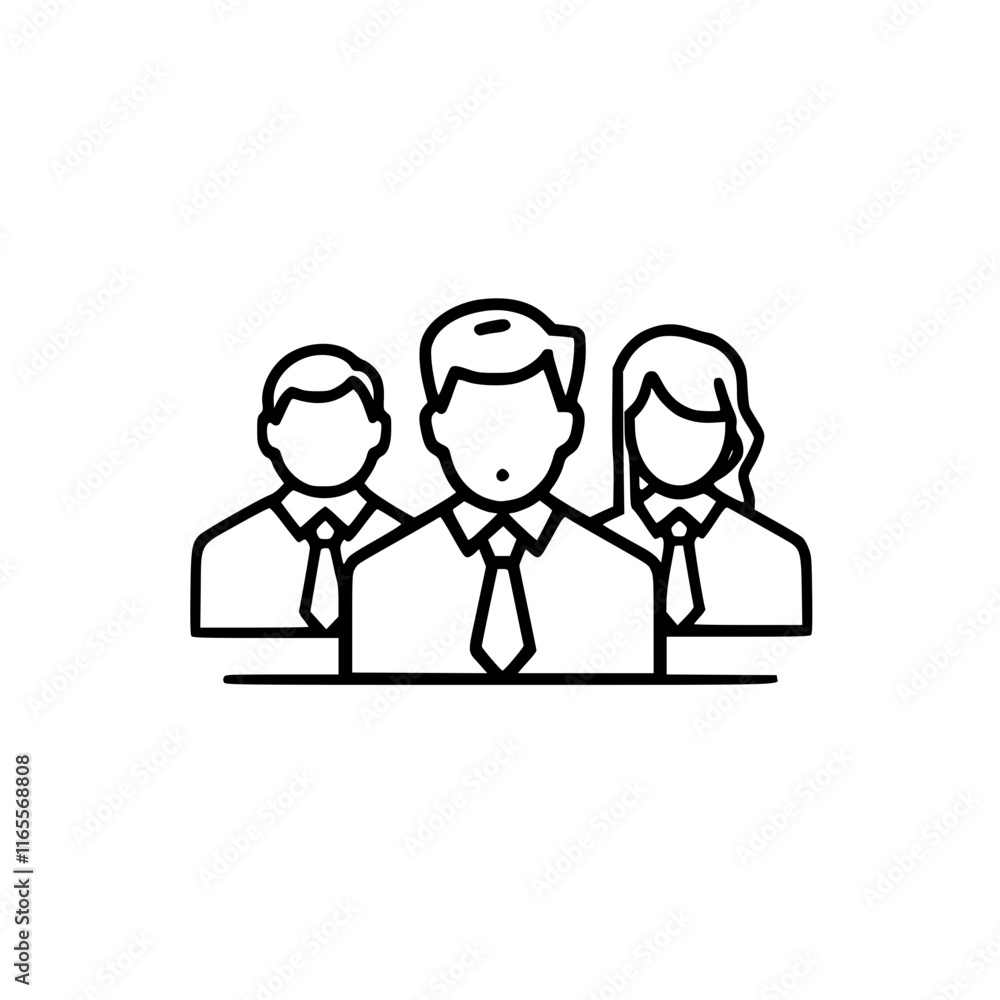 Teamwork icon: three business professionals, symbolizing collaboration, partnership, and success in a corporate setting. The image is clean and easily adaptable to various branding needs. Teamwork icon: three business professionals, symbolizing collaboration, partnership, and success in a corporate setting. The image is clean and easily adaptable to various branding needs.