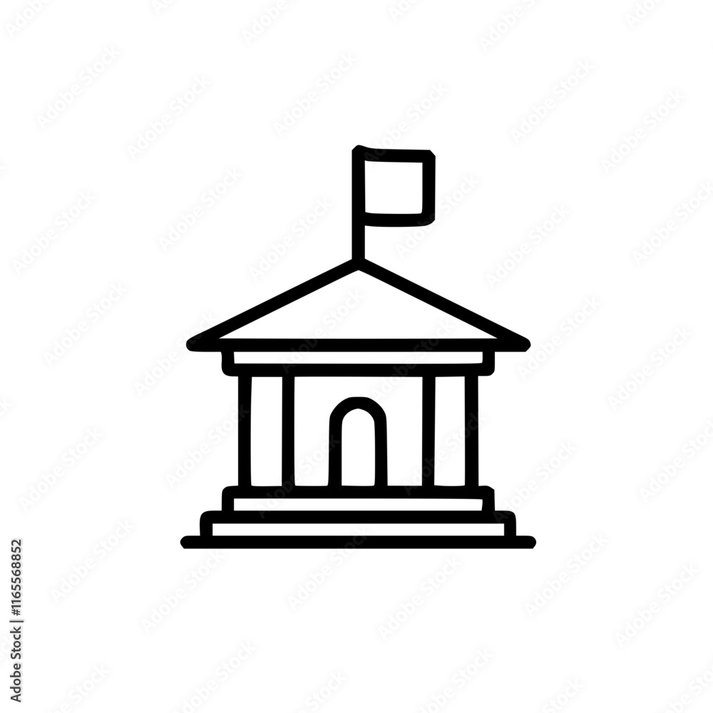 Simple line drawing of a government building with a flag. A classic architectural style, suitable for representing government, institutions, or authority. Simple line drawing of a government building with a flag. A classic architectural style, suitable for representing government, institutions, or authority.