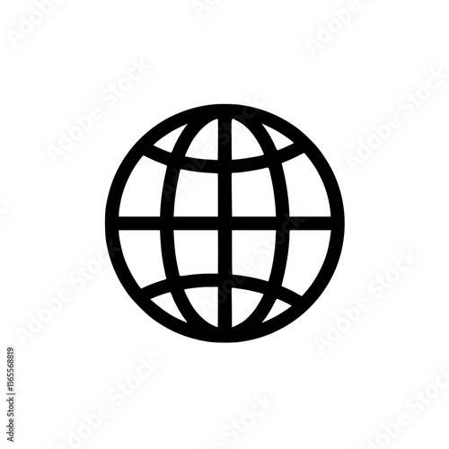 Global network connection icon. Simple, bold graphic representing worldwide connectivity and internet access. Ideal for websites, apps, and presentations needing a clear visual of global reach.