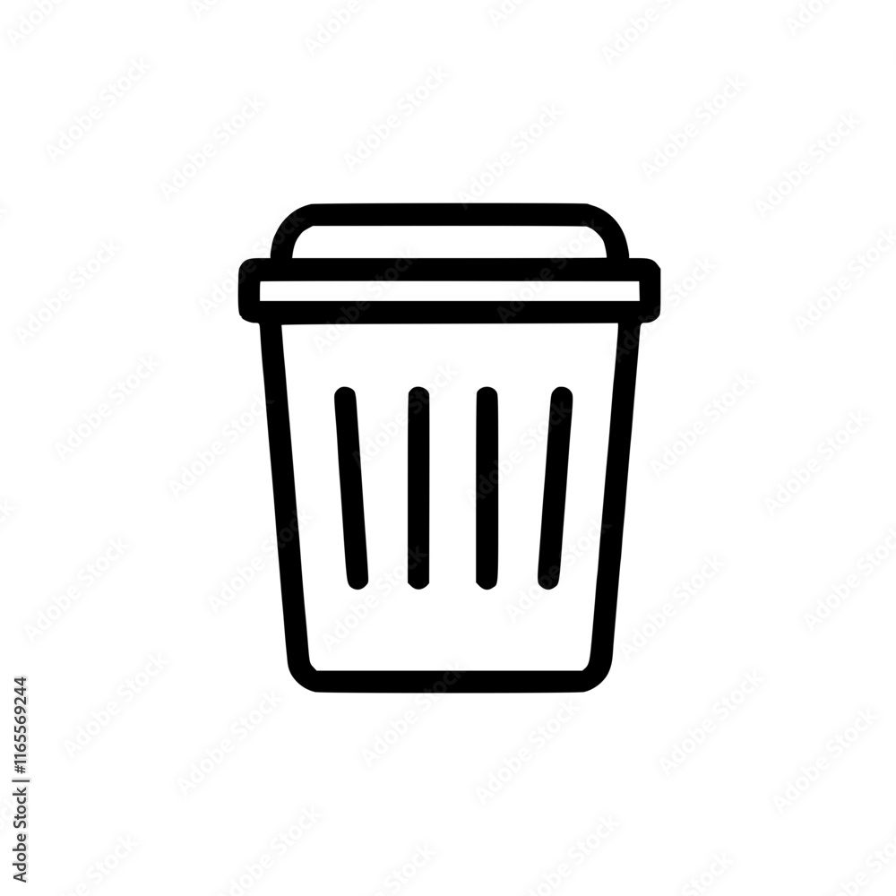A simple line drawing of a wastebasket or trash can. Perfect for websites, apps, or any project needing a clean, minimalist design element related to waste disposal or recycling. A simple line drawing of a wastebasket or trash can. Perfect for websites, apps, or any project needing a clean, minimalist design element related to waste disposal or recycling.
