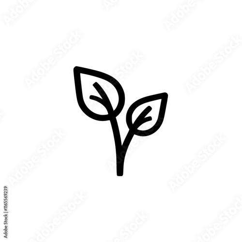 Simple line art illustration of two leaves on a stem.  A minimalist design representing growth, nature, or new beginnings. Perfect for eco-friendly branding or natural product logos.