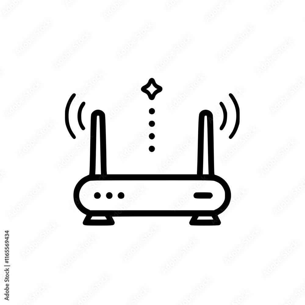 Wireless router icon, transmitting a strong signal. Ideal for internet, networking, technology, and connectivity concepts. Simple, clean design. Wireless router icon, transmitting a strong signal. Ideal for internet, networking, technology, and connectivity concepts. Simple, clean design.