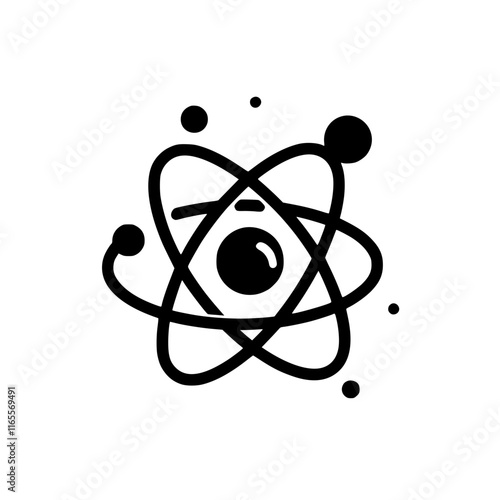 Abstract atomic structure illustration.  A stylized representation of an atom with orbiting particles, perfect for science, technology, or energy concepts.