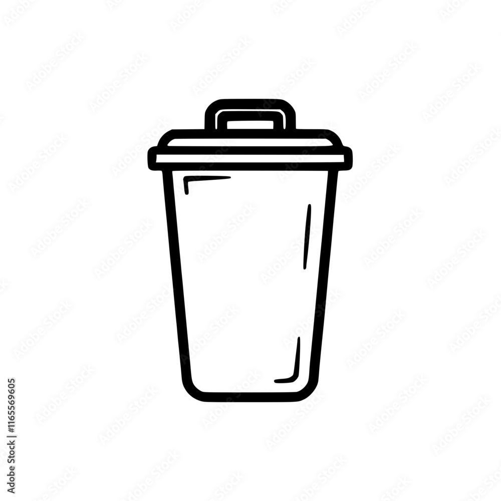 A simple line drawing of a trash can with a lid and handle. Perfect for waste disposal, recycling, or cleanliness concepts. Clean lines and minimal design. A simple line drawing of a trash can with a lid and handle. Perfect for waste disposal, recycling, or cleanliness concepts. Clean lines and minimal design.