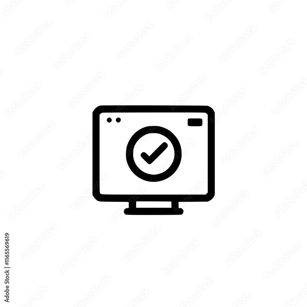 Computer screen displaying a checkmark, signifying completion, approval, or successful task completion. A simple, clean design ideal for various applications. Computer screen displaying a checkmark, signifying completion, approval, or successful task completion. A simple, clean design ideal for various applications.