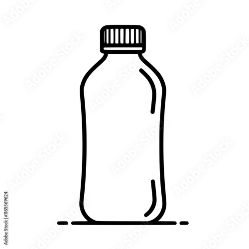 A simple line drawing of a plastic bottle with a screw-on cap.  Perfect for various uses, from packaging design to general product illustrations. Clean and minimalistic style.
