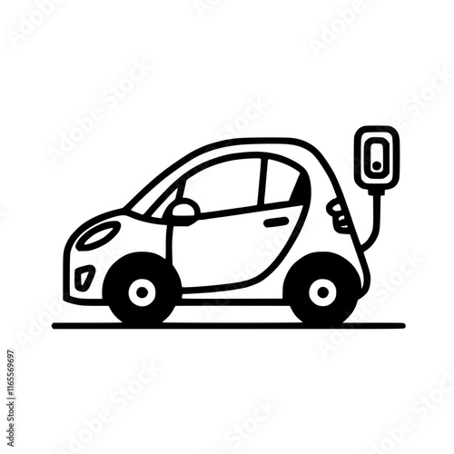 Electric car charging.  A compact electric vehicle plugs into a charging station, representing sustainable transportation and eco-friendly technology.