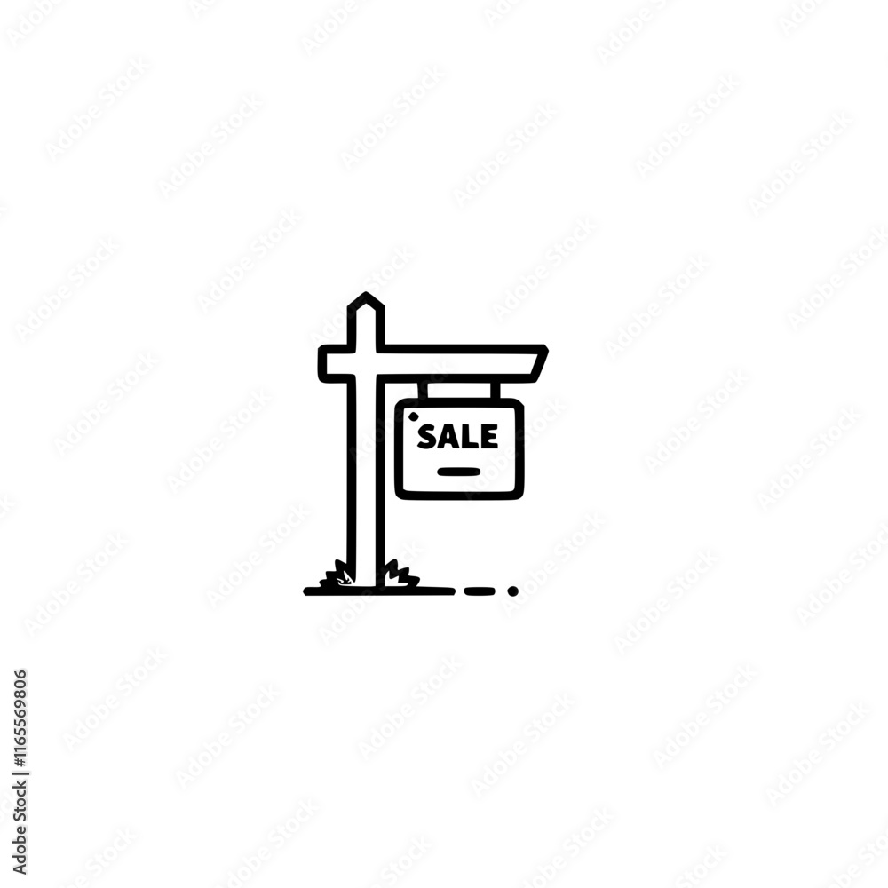 A simple line drawing of a for sale sign. Perfect for real estate websites, brochures, or any marketing material related to property sales. Clean and minimalist design. A simple line drawing of a for sale sign. Perfect for real estate websites, brochures, or any marketing material related to property sales. Clean and minimalist design.