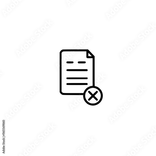 Document rejection or deletion.  A simple line icon depicting a document with a cross mark, symbolizing cancellation or removal of a file.