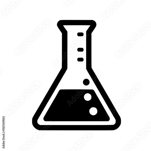 Erlenmeyer flask with liquid and bubbles.  A simple, bold graphic illustration perfect for science, chemistry, or laboratory related projects.