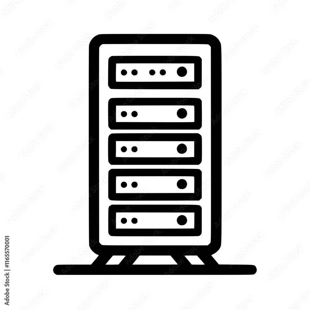 A server rack illustration, showcasing multiple server units stacked vertically. Ideal for data center, technology, and network-related visuals. Clean and simple design. A server rack illustration, showcasing multiple server units stacked vertically. Ideal for data center, technology, and network-related visuals. Clean and simple design.