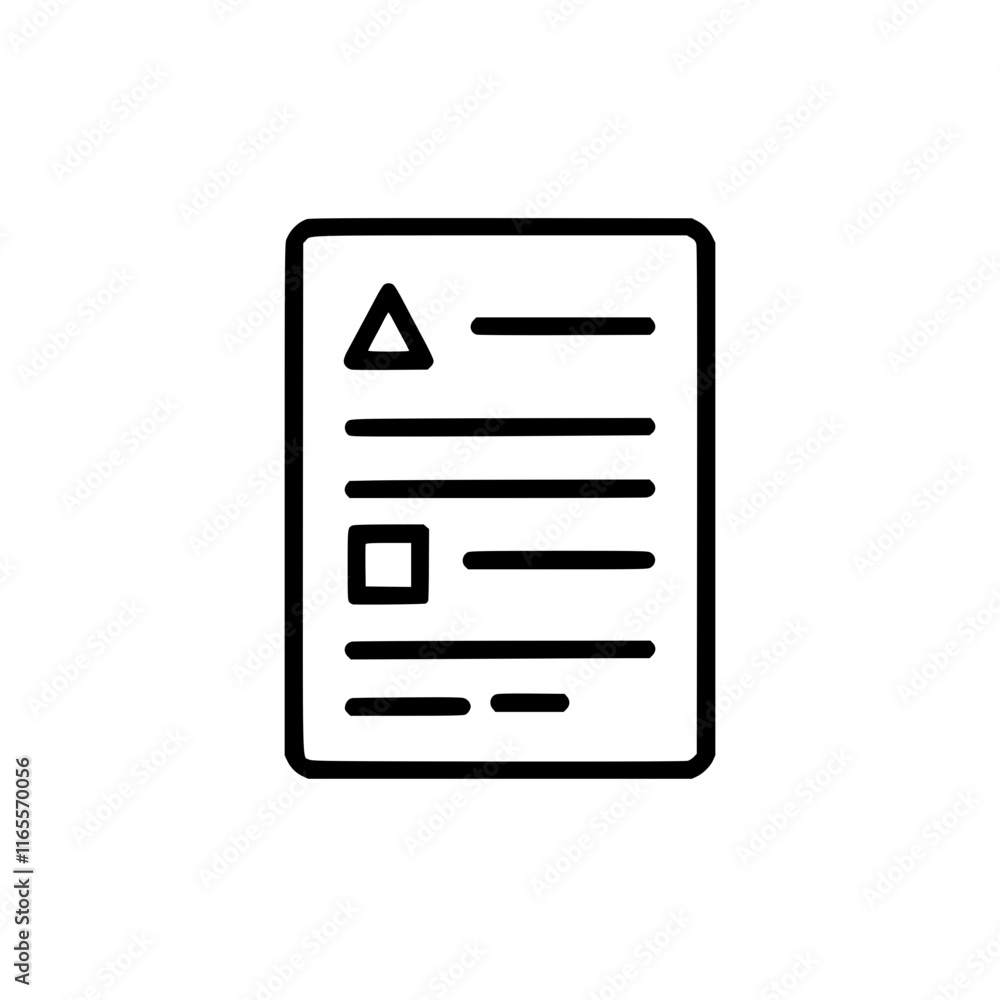 Simple document icon with a triangle and square symbol, representing a form or checklist. Ideal for website or app design, illustrating processes, or data collection. Simple document icon with a triangle and square symbol, representing a form or checklist. Ideal for website or app design, illustrating processes, or data collection.