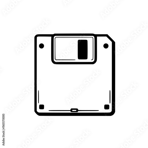 Retro floppy disk icon.  A classic symbol of data storage from the computer's early days.  Simple black and white design, perfect for nostalgic projects.