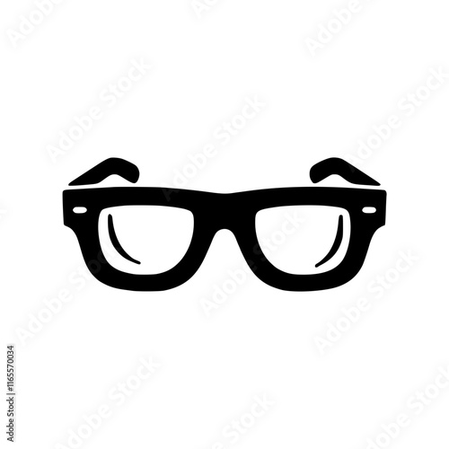 Classic eyeglasses illustration. Simple, bold black silhouette on white background. Perfect for websites, apps, and print materials needing a stylish, retro eyewear graphic.