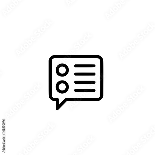 Communication icon: Speech bubble with checklist.  Simple, modern design ideal for apps, websites, and presentations.  Clean lines and bold style ensure clear readability.