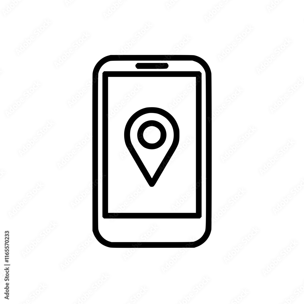 Smartphone displaying a location pin icon. Simple, clean graphic representing mobile navigation, GPS, or location services. Ideal for app icons, websites, or presentations. Smartphone displaying a location pin icon. Simple, clean graphic representing mobile navigation, GPS, or location services. Ideal for app icons, websites, or presentations.
