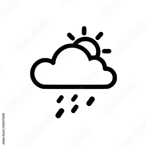 Sunny weather with rain showers. A simple line art icon depicting a partly sunny day with light rain. Perfect for weather apps, forecasts, or presentations.