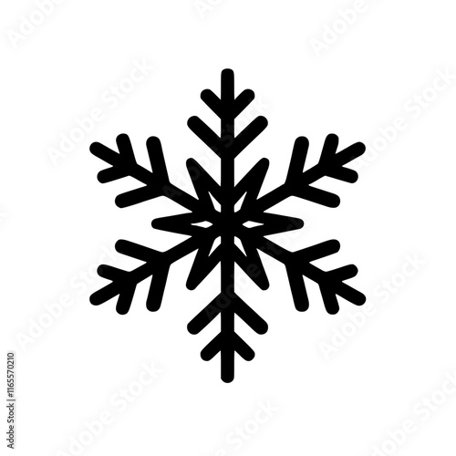 Simple black snowflake icon. Perfect for winter designs, holiday themes, or cold weather illustrations.  Clean and minimalist design, easily scalable for various uses.