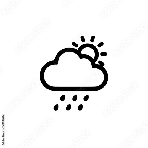 Sunny weather with rain. A simple weather icon depicting a partly sunny day with light rain showers.  Perfect for weather apps, forecasts, or presentations.