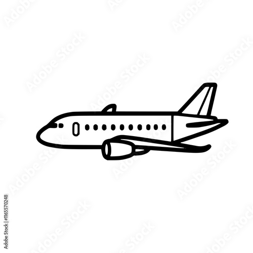 A simple line drawing of a passenger airplane, perfect for travel-related projects or as an icon for websites and applications.