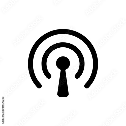 Simple black and white icon representing a signal, transmission, or connection.  Ideal for websites, apps, and digital interfaces needing a clear communication symbol.