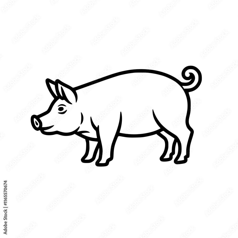 Obraz premium Line art illustration of a pig. Simple, elegant design perfect for various applications, from farm-related projects to children's books. A classic depiction of a swine.