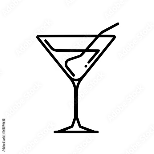 Classic cocktail in a martini glass with a straw. Perfect for menus, bar designs, or celebratory visuals.  A simple yet elegant illustration.