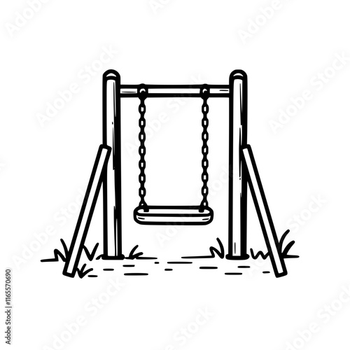 A simple line drawing of a children's swing set, perfect for illustrating childhood fun and outdoor play.  Ideal for websites, apps, or educational materials.