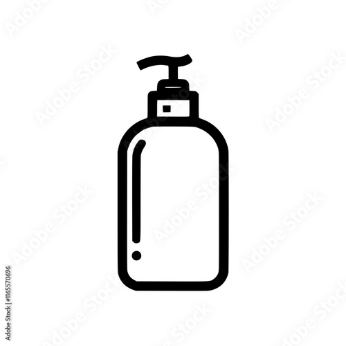 Simple line art illustration of a pump bottle, perfect for representing soap, lotion, or other liquid dispensers. Clean and minimalist design suitable for various applications.