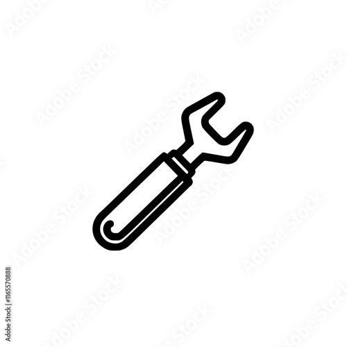 A simple line drawing of a wrench, a versatile tool used for tightening and loosening nuts and bolts.  Ideal for representing repair, maintenance, or DIY projects.