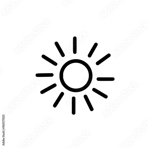 Simple sun icon, perfect for weather apps, summer designs, or any project needing a sunny symbol.  Clean lines, bold black on white background.