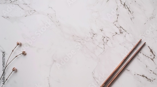 Simple pair of chopsticks placed gracefully on clean white background. Elegant utensils for dining, essential in Asian cuisine traditions. Traditional tool for picking up food items like rice, vegetab photo