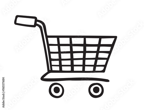 Shopping cart doodle hand drawn icon. isolated Empty sketch cart line style. Concept market shop or store, making purchases